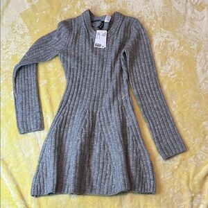 H&M Divided Heather Gray Ribbed Long Sleeve Dress
